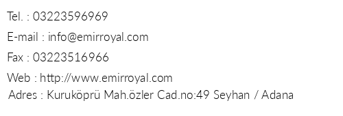 Emir Royal Hotel Luxury telefon numaralar, faks, e-mail, posta adresi ve iletiim bilgileri